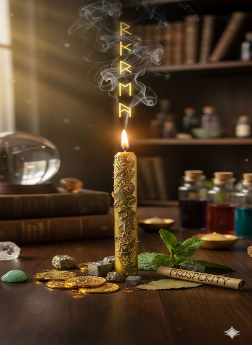 Reichtums-Booster: Goldene Ritualkerze zum Reichtumsfluch Glas